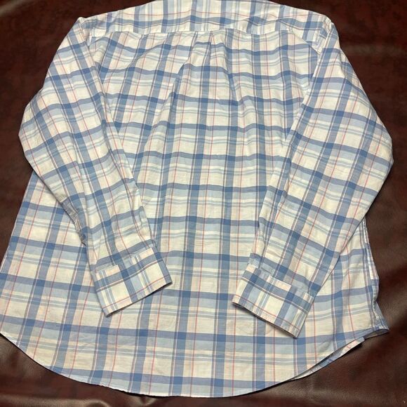 Peter Millar blue white pink plaid long sleeve button down shirt, size XL - Picture 6 of 13